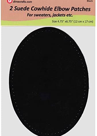 -2 Sew-on Large Natural Suede Leather Elbow Patches Size 4.75 in x 6.5 in w/Perforated Edges for Easy Sewing - (Black)