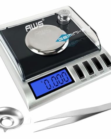 AWS Gemini-20 Milligram Scale 20g x 0.001g–Digital Jewelry/Lab Scale for Powder, Gold, Gems – Includes Calibration Weights, Tweezers & Tray–Tare, Cal, 6 Units (Gemini - 20 - Black)