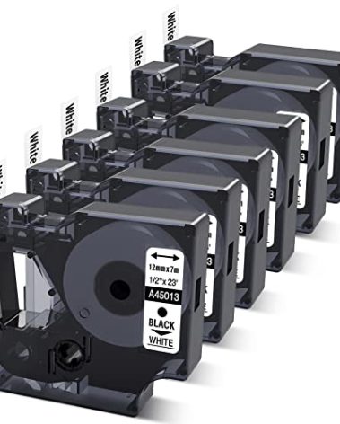 6-Pack Compatible with Dymo D1 Label Tape 45013 1/2 Inch x 23 Ft Replace for DYMO Label Maker Refills d1 a45013 S0720530 Black on White 45013s for LabelManager 160 280 210D 360D 420P PnP