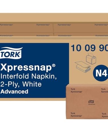 Tork Xpressnap White Dispenser Napkin N4, 2-ply, 1/2 Fold, One-at-a-Time Dispensing,12 x 500, 8.5" x 6.5", 100990