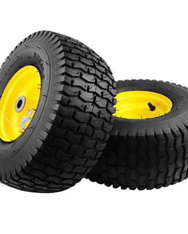 2PCS 15x6.00-6 Lawn Mower Tires, 4 Ply Tubeless 15x6-6 Front Tire Assembly Replacement for Craftsman/John Deere/Cub Cadet Riding Mowers,570lbs Capacity,3" Offset Hub,3/4" Bushing
