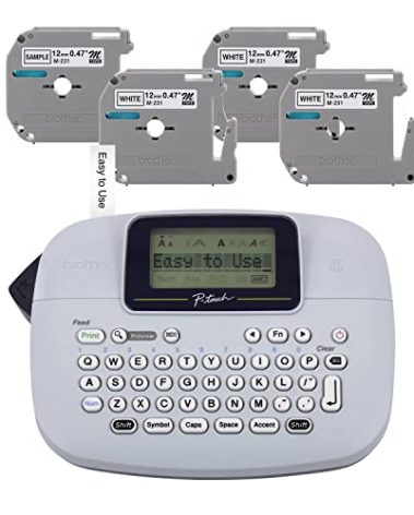 Brother PT-M95 P-Touch Monochrome Label Maker Bundle (4 Label Tapes Included),White