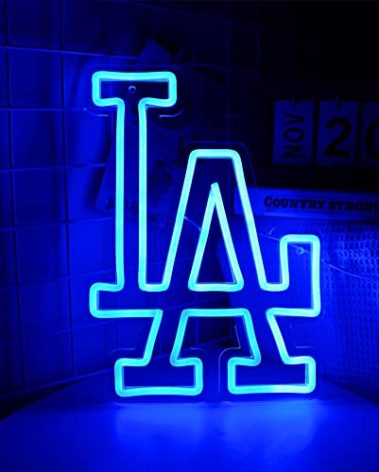WonderfulLife Dodgers Neon Sign for Garage or Man Cave Decor,Gifts for Men With Dodge Baseball Team Logo,Blue Neon for Party,Bar,Dorm,Office Wall Art and Game Room Deco.