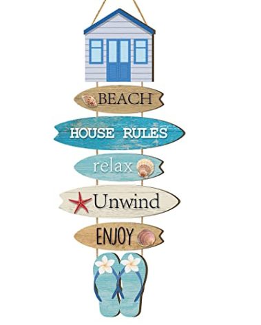 Kigley Beach Bathroom Decor Sign Blue Bathroom Wall Decor Nautical Hanging Wall Sign Flip Flop Signs Decoration Ocean Art Coastal Decoration for Living Room Bedroom Home