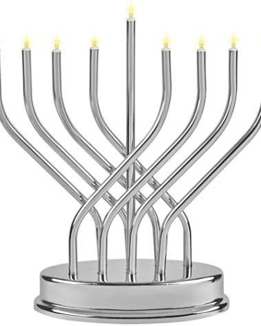 Traditional Hanukkah Electric Menorah Low Voltage Hanukkiah with LED Bulbs Contemporary Metal Electronic Chanukiah Battery Powered Chanukah Lights by Aviv Judaica