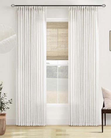 Pinch Pleated Linen Curtains 96 Inches Long for Living Room 2 Panel Set Cream Ivory Light Filtering Pinch Pleat Hooks Rings Back Tab Neutral Boho Farmhouse 96 Inch Curtain Drapes for Bedroom Window