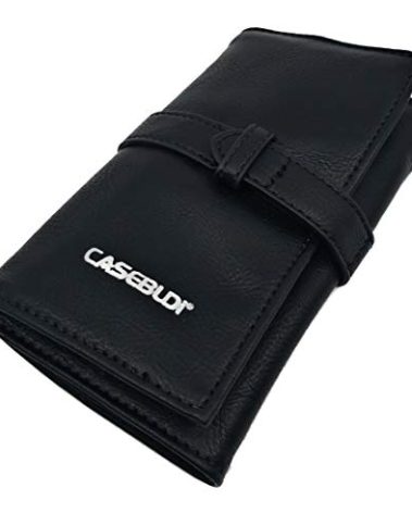 CASEBUDi Vegan Leather Watch Roll Travel Case - 4 Soft Pockets with Padded Storage Protection for Four Wristwatches or Watch Bands Straps, Black