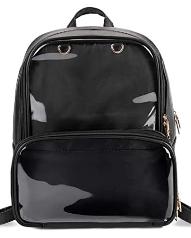 STEAMEDBUN Ita Bag Double Window Candy PU Leather Backpack Kawaii Pins Bag with insert(Black-Large)