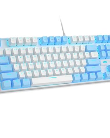 MageGee 75% Mechanical Gaming Keyboard, Red Switch, LED Blue Backlit, 87 Keys Compact TKL Wired Keyboards for Windows Laptop PC Gamer - White/Blue