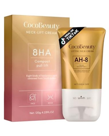 COCOBEAUTY AH-8 Neck Lift Cream With Roller - Firming & Lifting Cream for Neck and Skin – Anti-Aging Treatment for Wrinkles and Sagging – Smooth & Hydrate Décolleté – Fast-Absorbing Formula