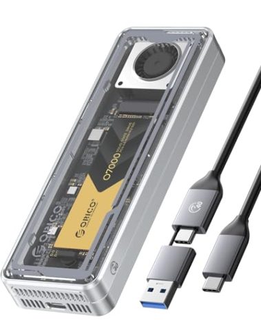 ORICO 40Gbps M.2 NVMe SSD Enclosure with Cooling Fan, Tool-Free Installation Aluminum Crystal NVMe Case, Support 2280 M2 Solid State Drive, Compatible with Thunderbolt 3/4 USB4/3.2/3.1/3.0