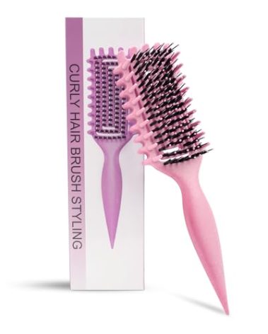 Curly Hair Brush Pink, Vented Curl Defining Brush for Effortlessly Detangling Shaping and Styling Women's Men's Curls on All Wet or Dry Hair Types, Reduces Frizz
