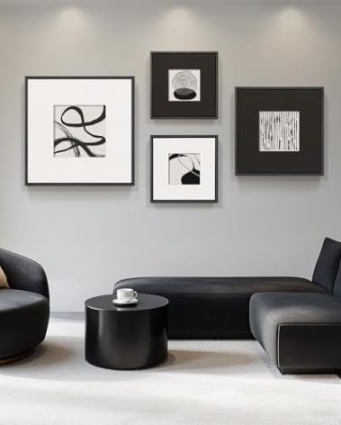Framed 3D Textured Black and White Abstract Wall Art for Living Room, 4 Piece Modern Paintings Artwork for Walls, Black White Minimalist Pictures for Bedroom Dining Room Hallway Home Office Wall Decor