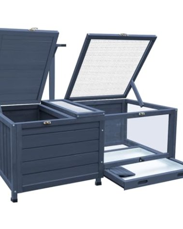 Wooden Tortoise House Indoor Large Tortoise Habitat Reptile Cage with Tray, Snake Turtle Box Reptile Terrarium Bunny Hutch for Small Animals, Blue