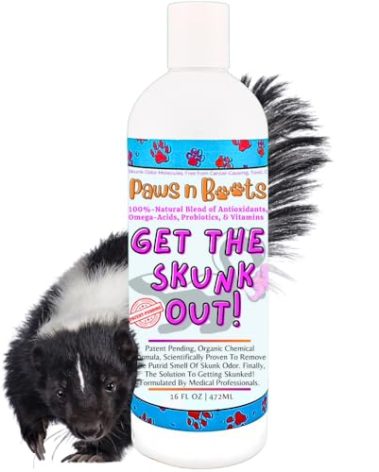 Skunk Odor Remover, #1 Most Effective & Safest Formula Available. Shampoo Guranteed to Get The Skunk Out! 100% Natural, Non-Toxic, Safe to Use on Dogs/Cats, Clothing, Furniture, Even You!
