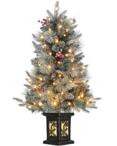 GAOMON 3ft Christmas Tree Pre-Lit Artificial Christmas Tree with Snowflake Base, Flocked Snow 78 Warm White LED Lights 8 Lighting Modes, Xmas Holiday Decor for Home, Entrances