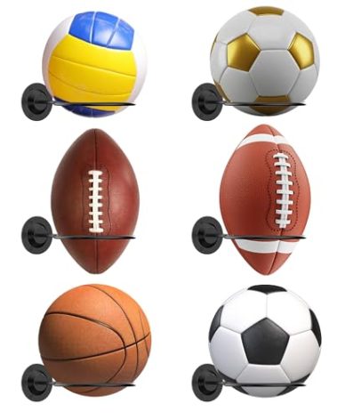Suchek Metal Ball Holder Rack Wall Mounted, Display Wall Storage for Soccer, Basketball, Volleyball, Rugby, Football (2 Pieces, Black)