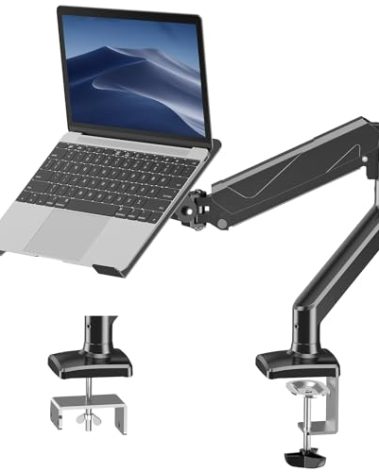 ErgoFocus Laptop Stand Desk Mount, 2 in 1 Function, Gas Spring Arm Fits Max 17" Notebook and 32" Computer Screen, Single Monitor Mount with Laptop Tray, Holds up to 17.6lbs