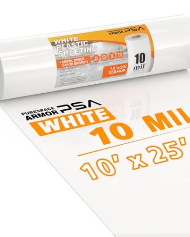 Crawl Space Vapor Barrier, 10mil Film, 10'x25', White Plastic Sheeting - Thick Plastic Sheeting, Heavy Duty Polyethylene Film, Drop Cloth Vapor Barrier Covering for Crawl Space, Garden, Basement