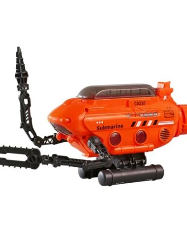 Rinnland Submarine Toy, Submersible Model Toy Deep-sea Probe Toy with Robotic Arms, Adjustable Base, Foldable Design, Transformable Shapes (Orange)
