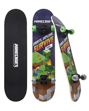 Sakar Minecraft 31 inch Skateboard, 9-ply Maple Deck Skate Board for Cruising, Carving, Tricks and Downhill