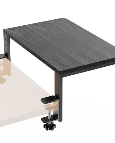 ART-GIFTREE Desk Extender, 15-inch Clamp-On Desk Shelf, Height-Adjustable Desktop Shelf Organizer for Monitors Office and Gaming Accessories, Arm Support Table Extension, 44lbs Heavy Duty, Black