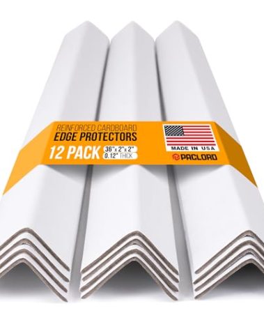 Paclord 36" x 2" x 2" Reinforced Cardboard Edge Protectors, White (Pack of 12) – 0.12" Thick Medium-Duty Cardboard Corner Protectors for Shipping – American Quality V-Board Pallet Edge Protectors