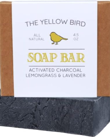 The Yellow Bird Natural Charcoal Soap Bar for Face, Body, Acne, and Sensitive Skin. Handmade with Organic Ingredients & Essential Oils