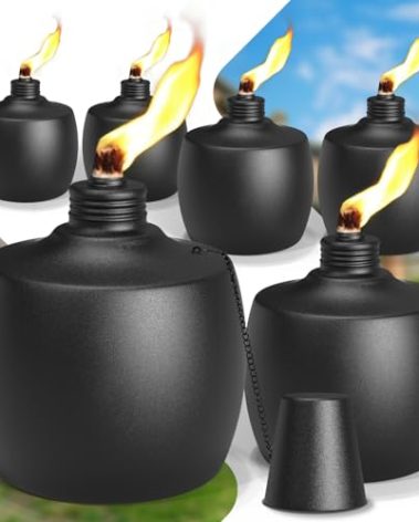 FALBAWR 6-Pack Citronella Tabletop Torches, 21.5 oz Table Top Torches for Outdoor, Metal Oil Burner Candles, Garden Torches with Fiberglass Wick for Yard, Patio, Deck, Garden, Party, Landscape