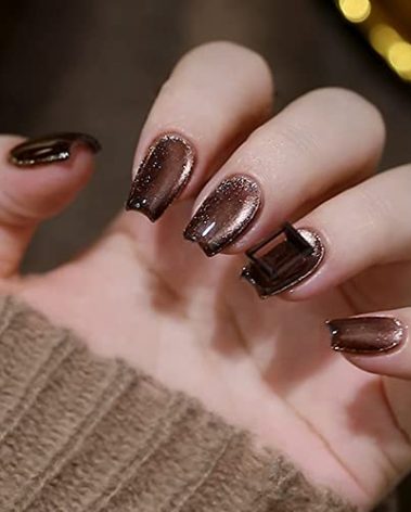 AHAMIOU Crystal Cat Eye Gel Polish Kits Magnetic Nail Polish Set Holographic Cats Eyes Gel Nail Polish Shiny Diamond Glitter Gel with Magnet Stick (Dark Brown)