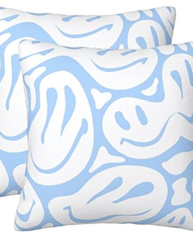 Pecfamly Cute Cool Preppy Throw Pillows (Covers Only, No Pillow Inserts), Cute Preppy Light Blue Beach Teen Girl Clean Girl Room Bedroom Home Apartment Decor Aesthetic Things Stuff for Teen Girls