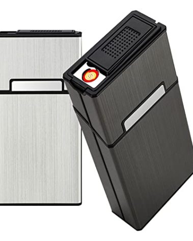 Cigarette Case with Lighter 100's King Size 20pcs Cigarettes 2 Pack Rechargeable Flameless Windproof Electric Lighter Makeup Mirror