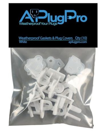 The Original Weatherproof Gaskets & Plug Covers - Made in USA, Outdoor Waterproof GFCI Protectors, Christmas Light Installation, Extension Cords, Stop GFCIs from Tripping (White, Qty 10) - by APlugPro