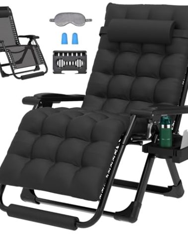 ZENPETIO 29In XL Zero Gravity Chair w/Cushion, Zero Gravity Recliner Lounge Chair for Indoor and Outdoor, Reclining Camping Chair for Lawn, Anti Gravity Chair with Cup Holder and Footrest, 440LBS