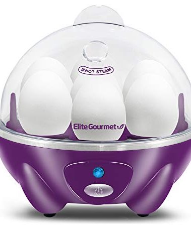 Elite Gourmet EGC700P# Rapid Egg Cooker, 7 Easy-To-Peel, Hard, Medium, Soft Boiled Eggs, Poacher, Omelet Maker, Auto Shut-Off, Alarm, 16-Recipe Booklet, BPA-Free, Eggplant