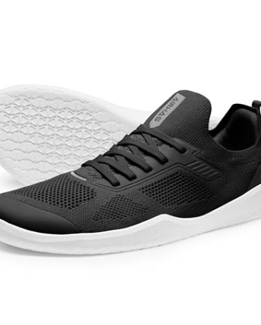 AIRHAS Men's Barefoot Shoes Zero Drop Wide Toe Box Minimalist Gym Shoes for Men Deadlift Cross Training Sneakers (Black/White,8.5)