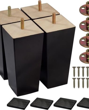 BARIEN (5 Sizes: 3"- 4"- 5"- 6"- 8") 6 inch Wood Furniture Legs - Square Sofa Legs, Couch Leg - Brown Mid-Century Modern Replacement Legs for Armchair Recliner Coffee Table Dresser (6" - Set 4)