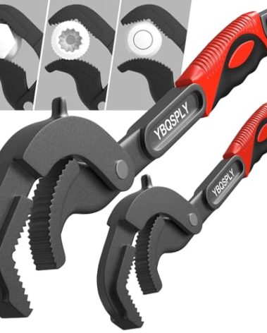 YBQSPLY Pipe Wrench Set, 10” and 15” Self Adjusting Wrench 2-Piece Plumbing Tools - Pipe Vise Wrench Basin Wrench for 0.55“-2.48”/14-60mm Standard Nuts, Irregular Nuts, Pipes Use
