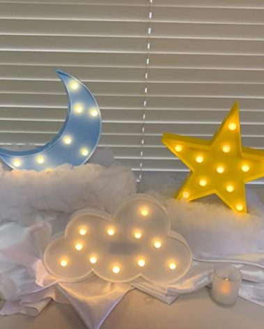 ZUOVAOV 3 Pack Star Moon Cloud Night Light - LED Decorative Lamp for Kids Room, Warm White Cordless Wall Mountable/Freestanding Lights, Perfect Birthday/Baby Shower Party Decor & Gift for Children