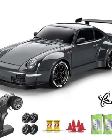ACAMMZAR RC Drift Car Pro Upgraded with Gyro, 1:24 Full Proportional Remote Control Car, 25KM/H 4WD High Speed RC Cars with Lights, Extra Racing Tires, Vehicle for Adults Kids Boys Girls, Gray