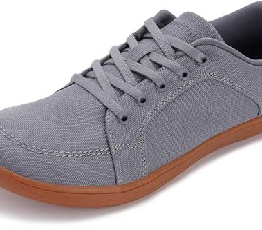 WHITIN Wide Toe Box Shoes for Men Canvas Barefoot Minimalist Sneakers Low Zero Drop Minimus Extra Width Fit Size 8.5 Non Slip Minimus Tennis Dark Grey 42