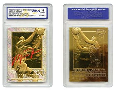 1996-97 Michael Jordan SKYBOX EX-2000 Credentials Gold Card Holographic Prism Refractor Signature Series- Graded Gem Mint 10