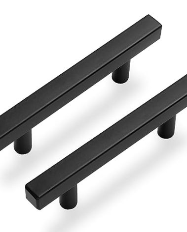 Estmoon 30 Pack 3 Inch Cabinet Handles Matte Black Cabinet Pulls Stainless Steel Drawer Pulls Square Handles for Cabinets Dressers Cupboard 76mm Hole Centers Kitchen Cabinet Hardware, 5'' Total Length