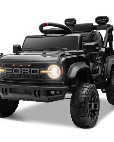 ENYOPRO 12V Licensed Ford Bronco Raptor Ride On Truck Car for Kids, Electric Play Car Ride-On Toy w/Parent Remote Control, 4-Wheel Suspension, Bluetooth Music, LED Lights, Ideal Kids Car Gift (Black)
