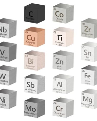 18 Pcs Metal Element Cube Density Cubes 99.99% High Purity, Periodic Table of Elements Collection for Element Collections Hobbies, Pure Tungsten Cube, Iron, Aluminum, Bismuth, 15 more (.39 inch/10 mm)