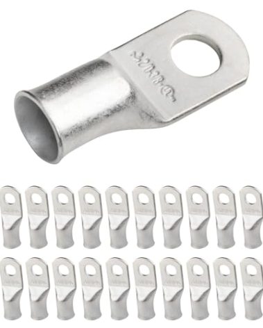SELTERM 25pcs 2/0 AWG 3/8" Stud Marine Grade Tinned Copper Battery Cable Lugs, 00 Gauge Ring Terminals, UL Wire Lugs Electrical Battery Cable Ends, Tinned Copper Lugs Battery Terminal Connectors