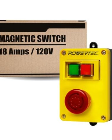 POWERTEC 120V, 18A Magnetic Switch for Router Table, EZ Mounting on Work Bench & Tool Stand, Power Tool Safety Switch w/Emergency Stop Button for Table Saw, Drill Press, Band Saw, 1 PK (71969)