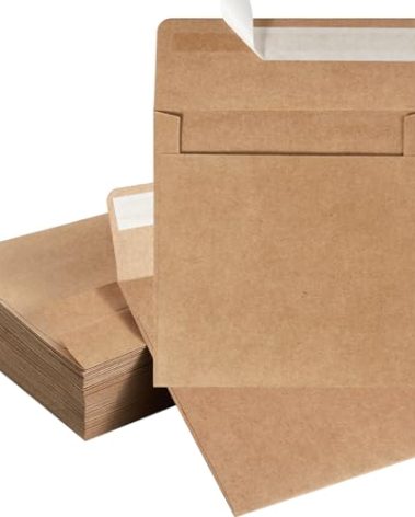 50 Pack Colorful 6 x 6 Envelopes Square Envelopes Self Seal for Wedding, Party Invitations, Greeting Cards, Announcements, Photos, CD/DVD Sleeves (Brown)
