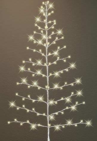 Lighted White Birch Christmas Wall Tree - Indoor/Outdoor LED 4 Foot High - Warm White Lights - Battery Operated with Timer, White Branches
