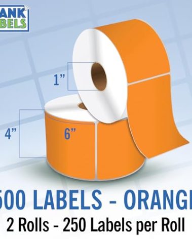 4" X 6" Direct Thermal Shipping Labels | Orange | 1" Cores w/Perfs Easy Tear | Made in USA - Printer w/Ribbon Needed | Printing Label | 500 Labels | 250 Labels per Roll | 2 Rolls | Blank Labels